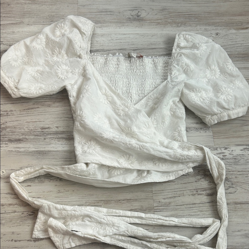 GB Girls White Floral Puff Sleeve Blouse